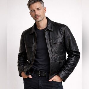 MAXAM Genuine Leather Jacket Men’s XL Italian Lambskin Black